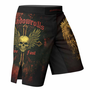 Burning Cross Rebellion Fight Shorts - Durable Performance MMA Shorts - right side mockup