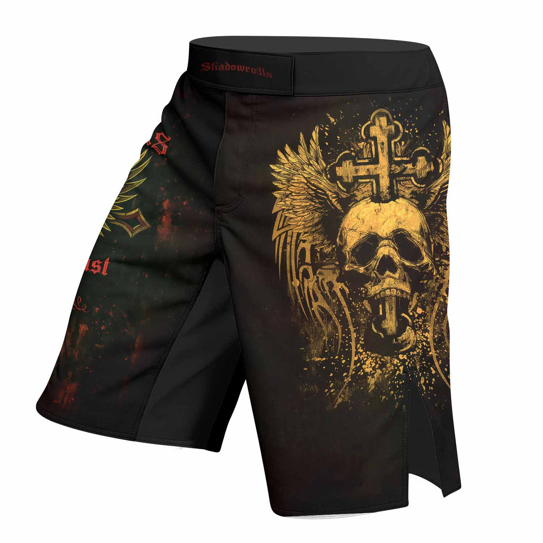 Burning Cross Rebellion Fight Shorts - Durable Performance MMA Shorts - right side mockup