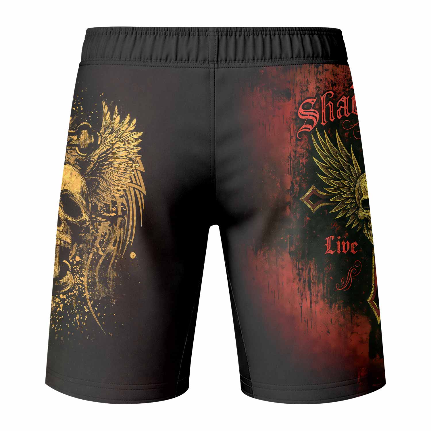 Burning Cross Rebellion Fight Shorts - Durable Performance MMA Shorts - back view mockup