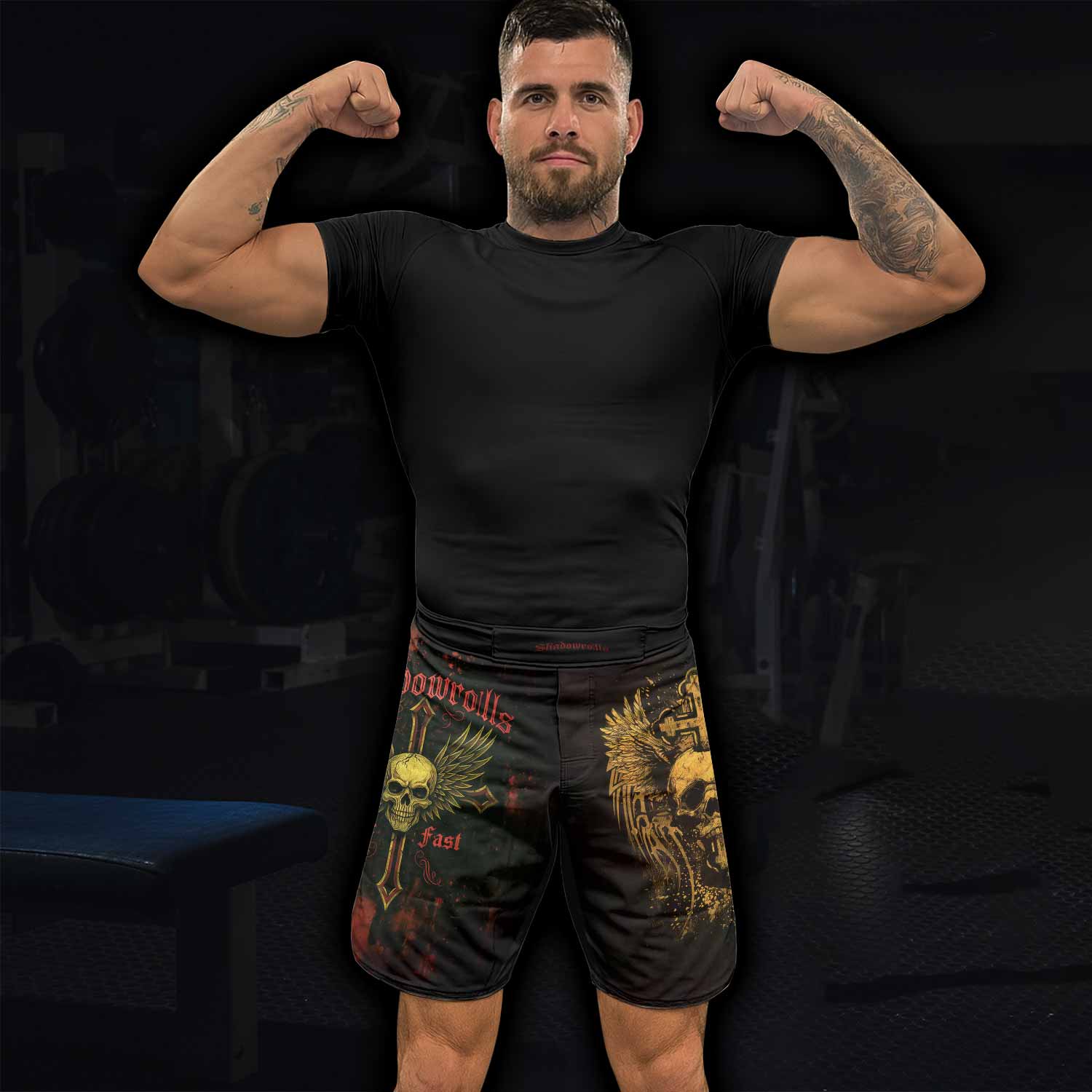Burning Cross Rebellion Fight Shorts - Durable Performance MMA Shorts - lifestyle view