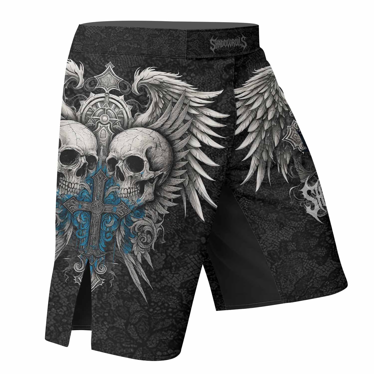 Twin Skulls Covenant Fight Shorts – Durable MMA, BJJ, Boxing Shorts - right side mockup