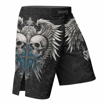Twin Skulls Covenant Fight Shorts – Durable MMA, BJJ, Boxing Shorts - right side mockup