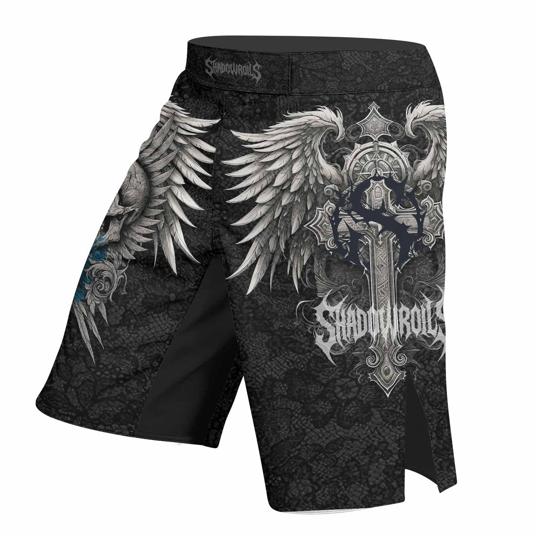Twin Skulls Covenant Fight Shorts – Durable MMA, BJJ, Boxing Shorts - right side mockup