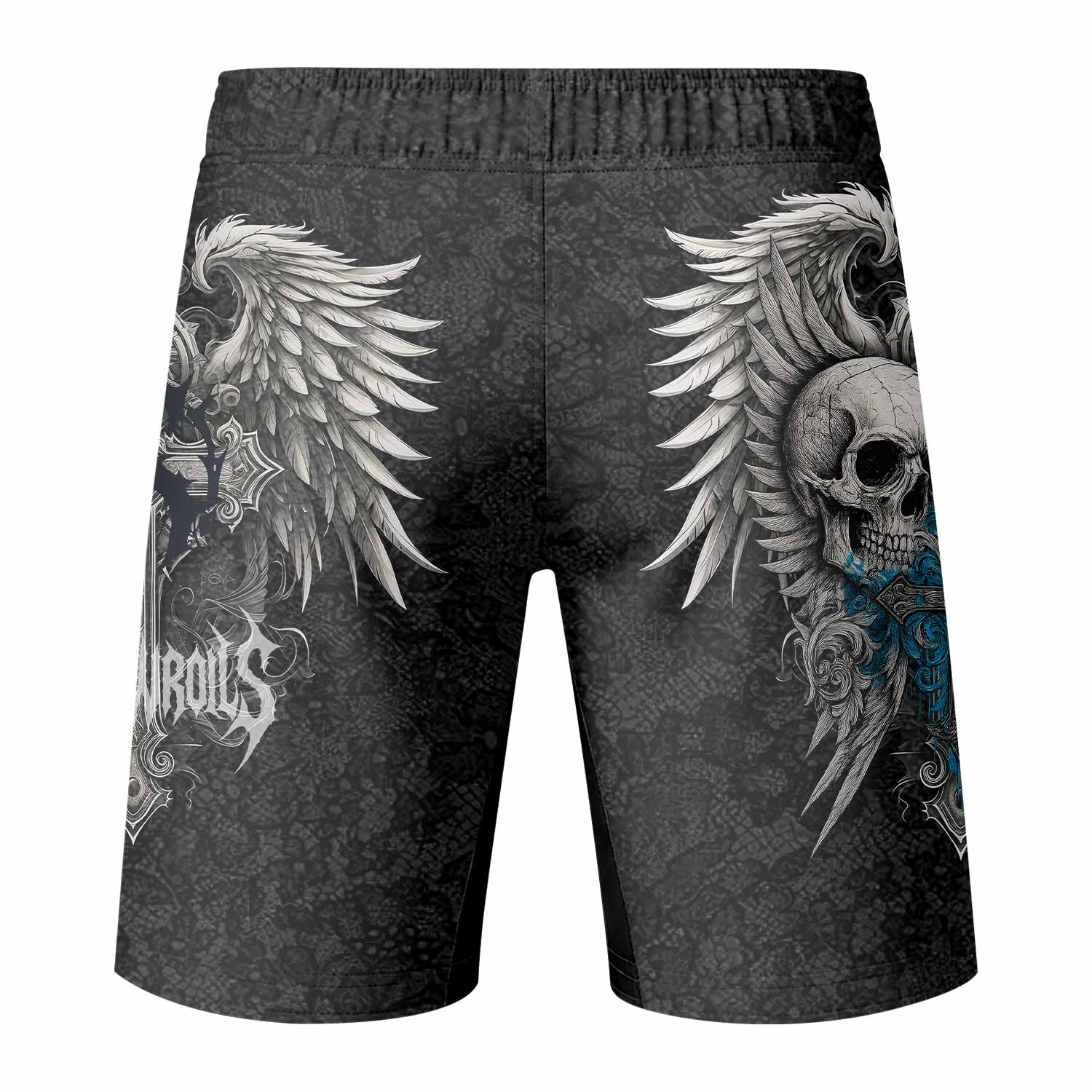 Twin Skulls Covenant Fight Shorts – Durable MMA, BJJ, Boxing Shorts - back view mockup