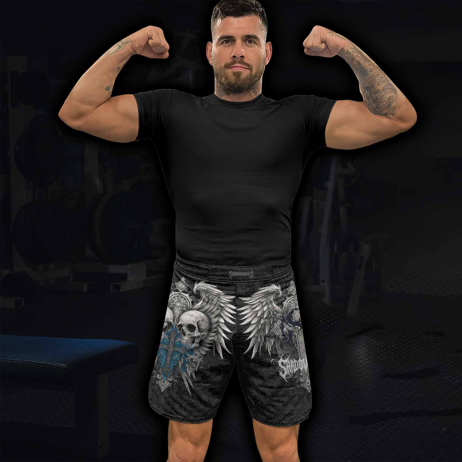 Twin Skulls Covenant Fight Shorts – Durable MMA, BJJ, Boxing Shorts - lifestyle view