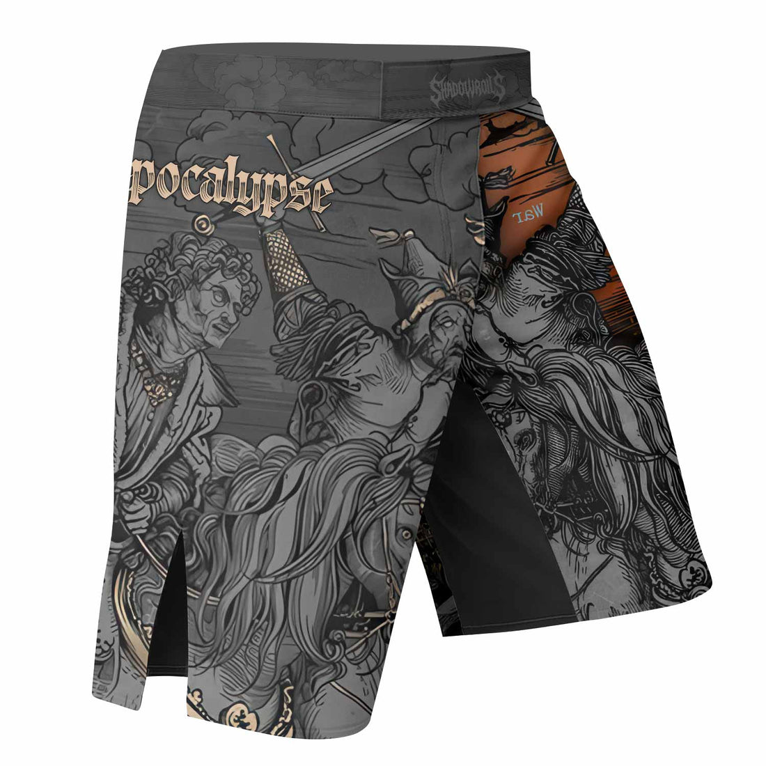 Riders of the Apocalypse Fight Shorts | Durable MMA & Training Gear - right side mockup