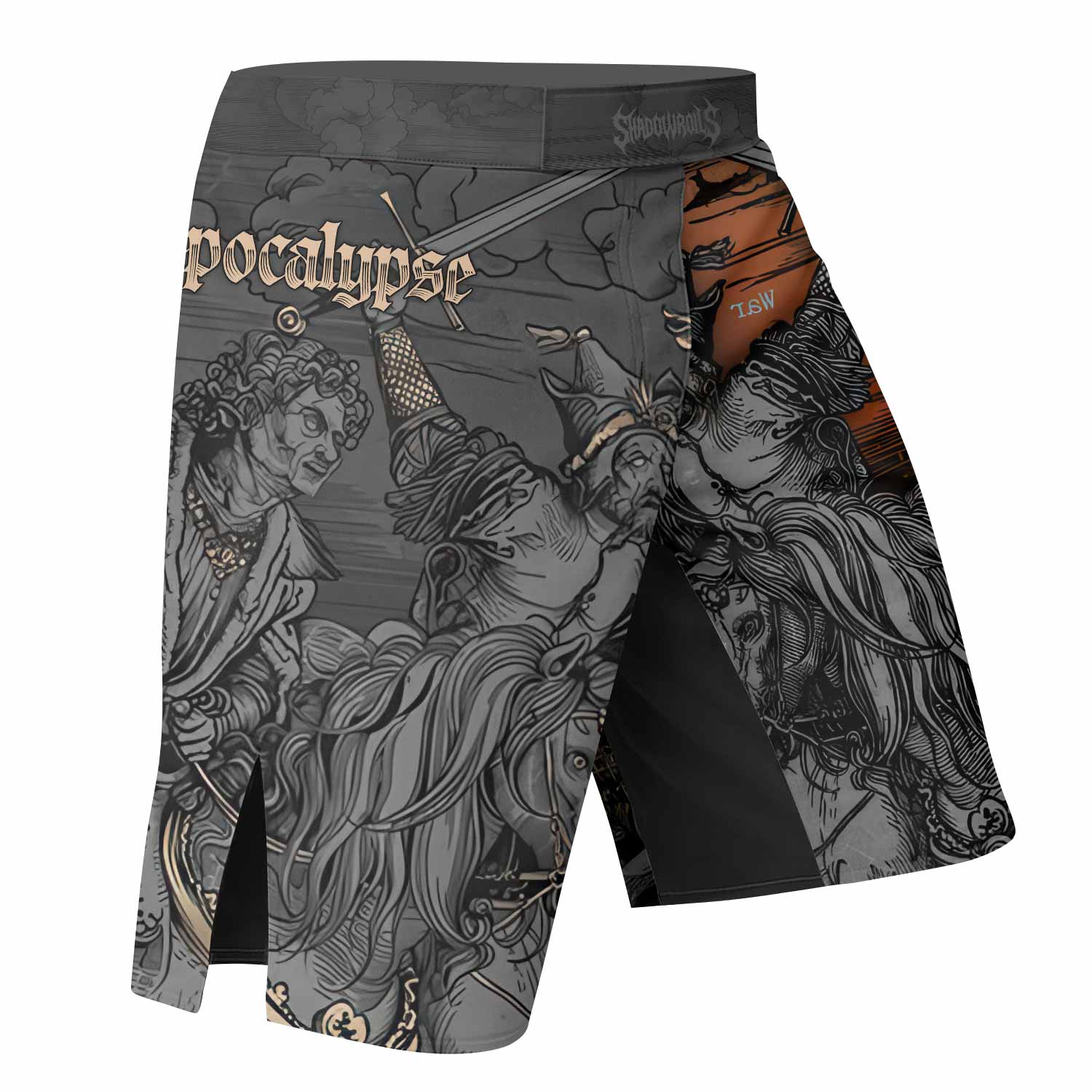 Riders of the Apocalypse Fight Shorts | Durable MMA & Training Gear - right side mockup