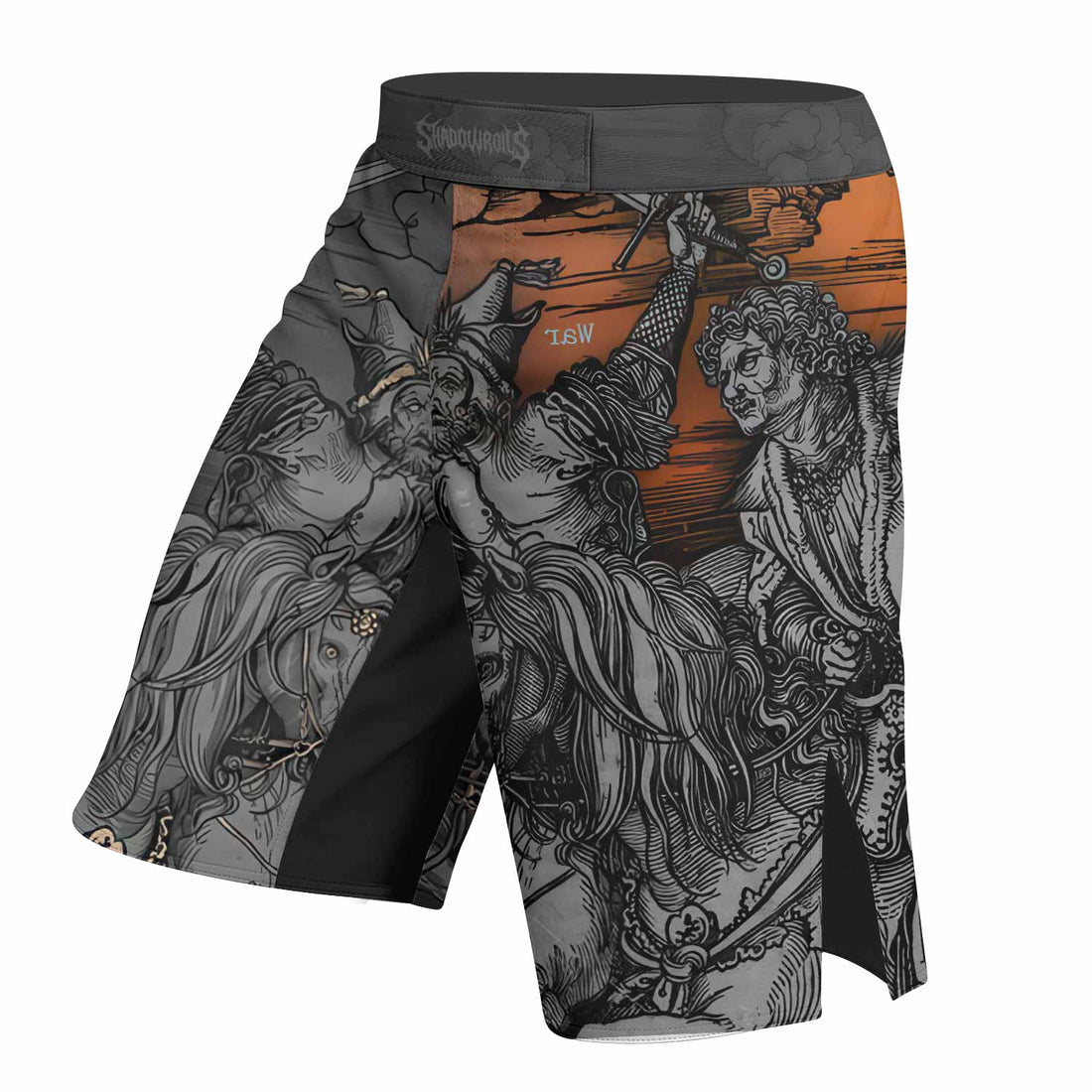 Riders of the Apocalypse Fight Shorts | Durable MMA & Training Gear - right side mockup
