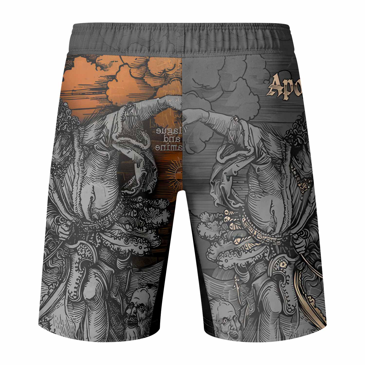 Riders of the Apocalypse Fight Shorts | Durable MMA & Training Gear - back view mockup