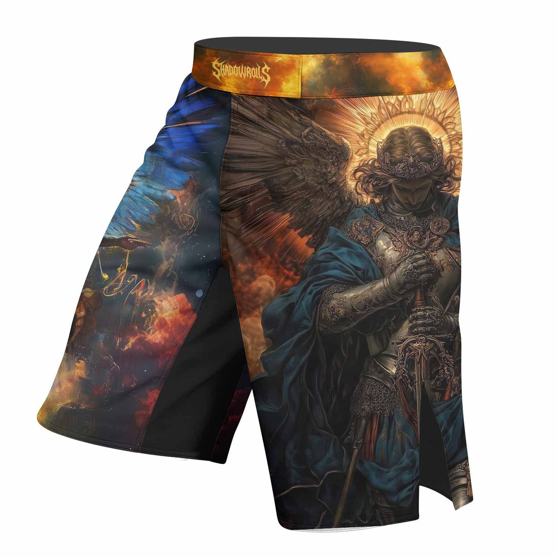 Archangel Michael Fight Shorts - Durable MMA & BJJ Fight Shorts - right side mockup