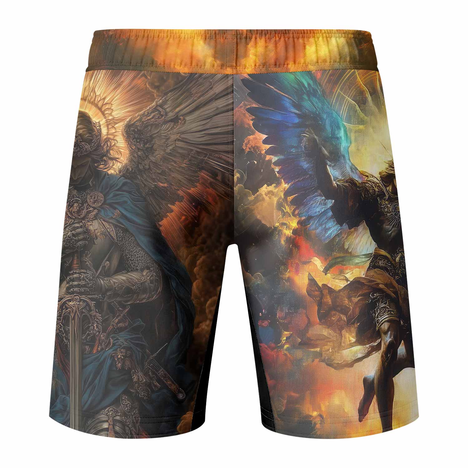 Archangel Michael Fight Shorts - Durable MMA & BJJ Fight Shorts - back view mockup