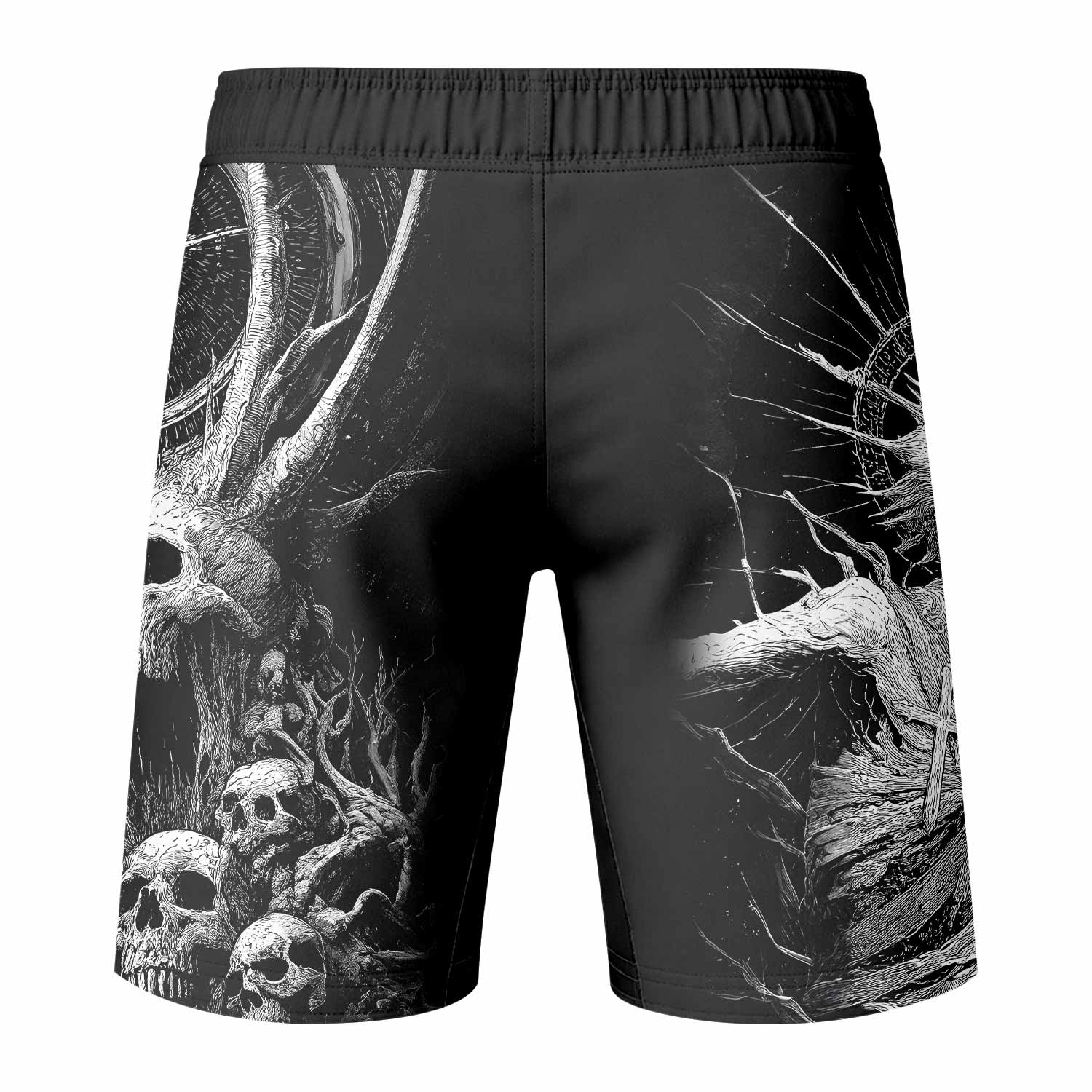 Eternal Scream Fight Shorts - Durable MMA, BJJ & Fitness Gear - back view mockup