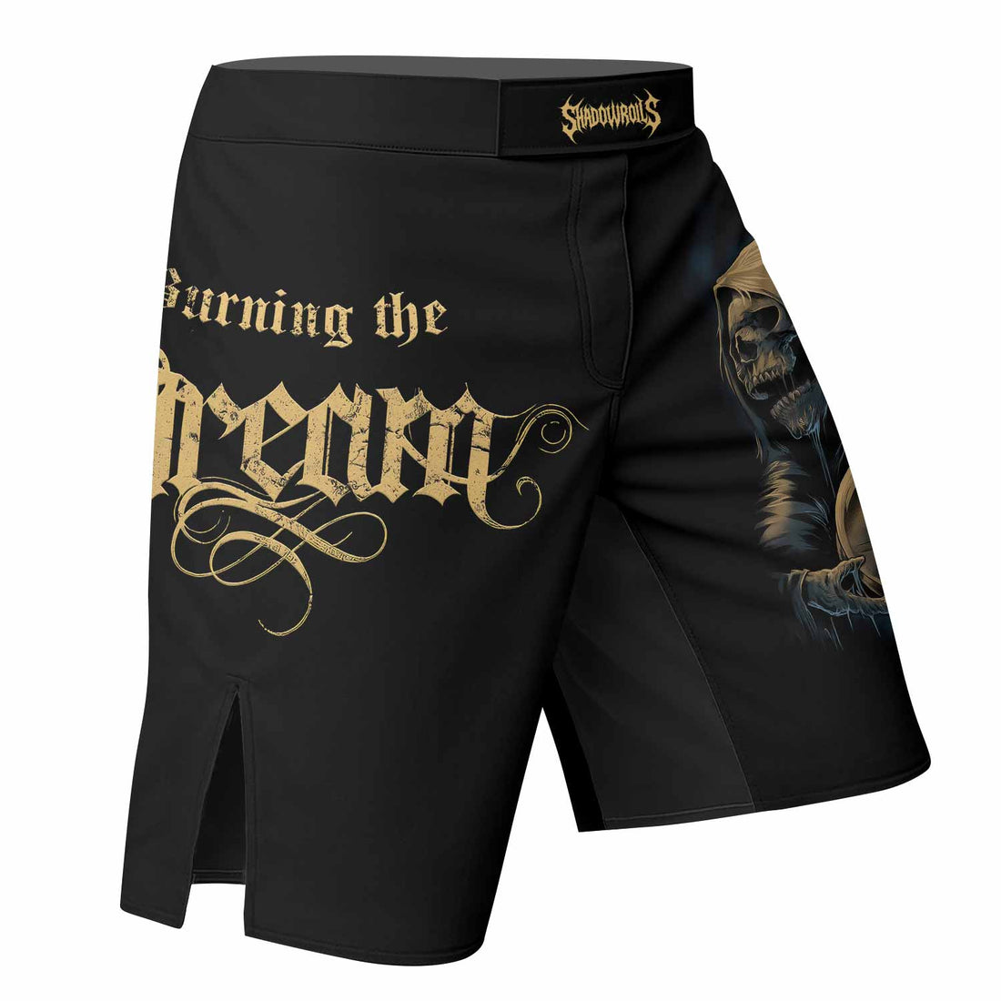Burning the Dream Fight Shorts - Durable MMA, BJJ & Boxing Shorts - right side mockup