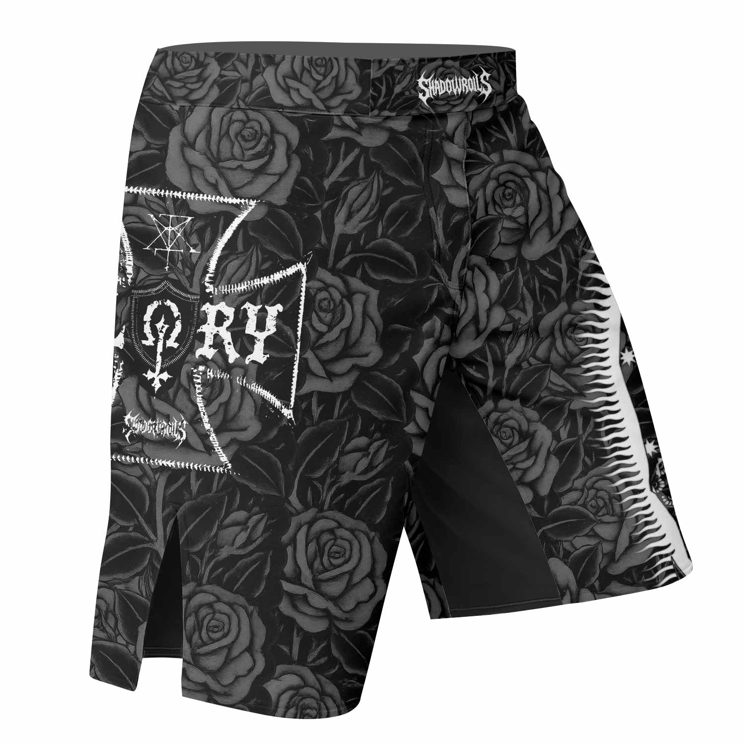 Black Rose Madonna Fight Shorts - Durable MMA & BJJ Gear - right side mockup