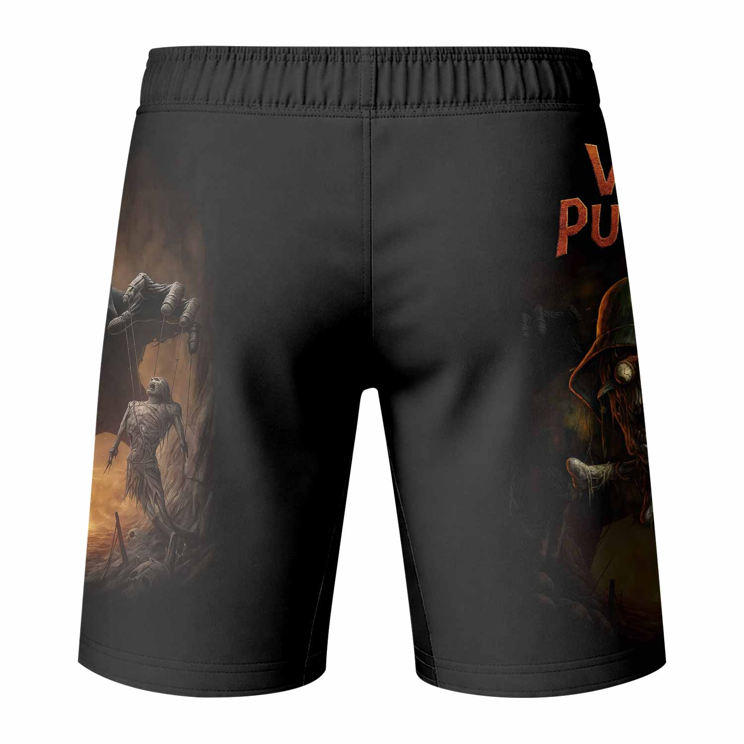 War Puppets Fight Shorts | Durable MMA, BJJ, Boxing Shorts - back view mockup