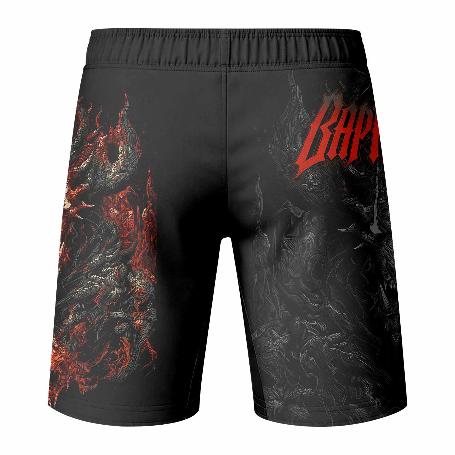 Baphomet's Wrath Fight Shorts - MMA, BJJ, Boxing Training Gear - back view mockup