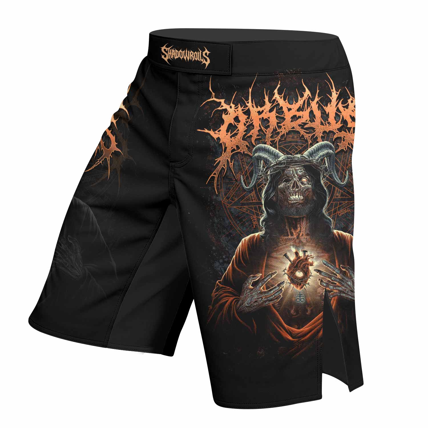 Cult of Shadows Fight Shorts - Durable MMA & BJJ Training Shorts - left side mockup