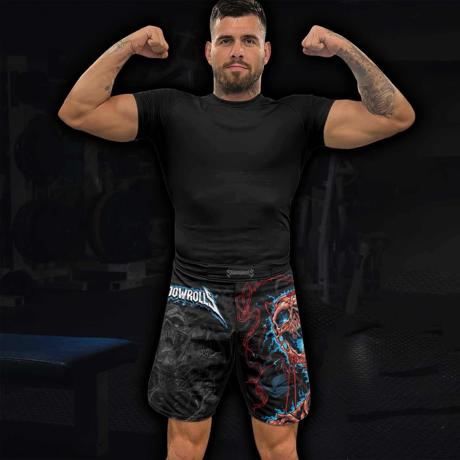 Necro Chains Fight Shorts - Durable MMA, BJJ, & Boxing Gear - lifestyle view