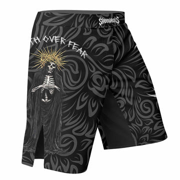 Faith Over Fear Dark Halo Fight Shorts | Durable MMA & BJJ Gear - right side mockup