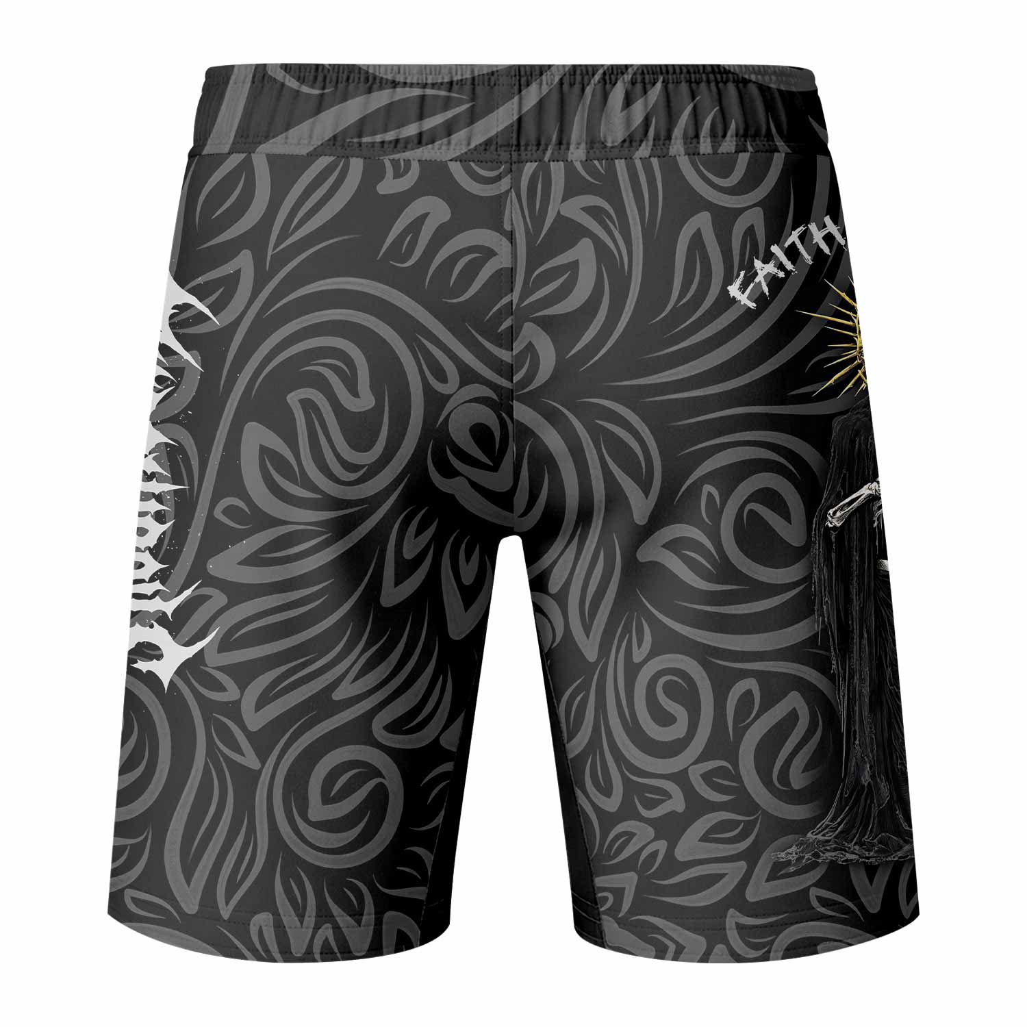 Faith Over Fear Dark Halo Fight Shorts | Durable MMA & BJJ Gear - back view mockup