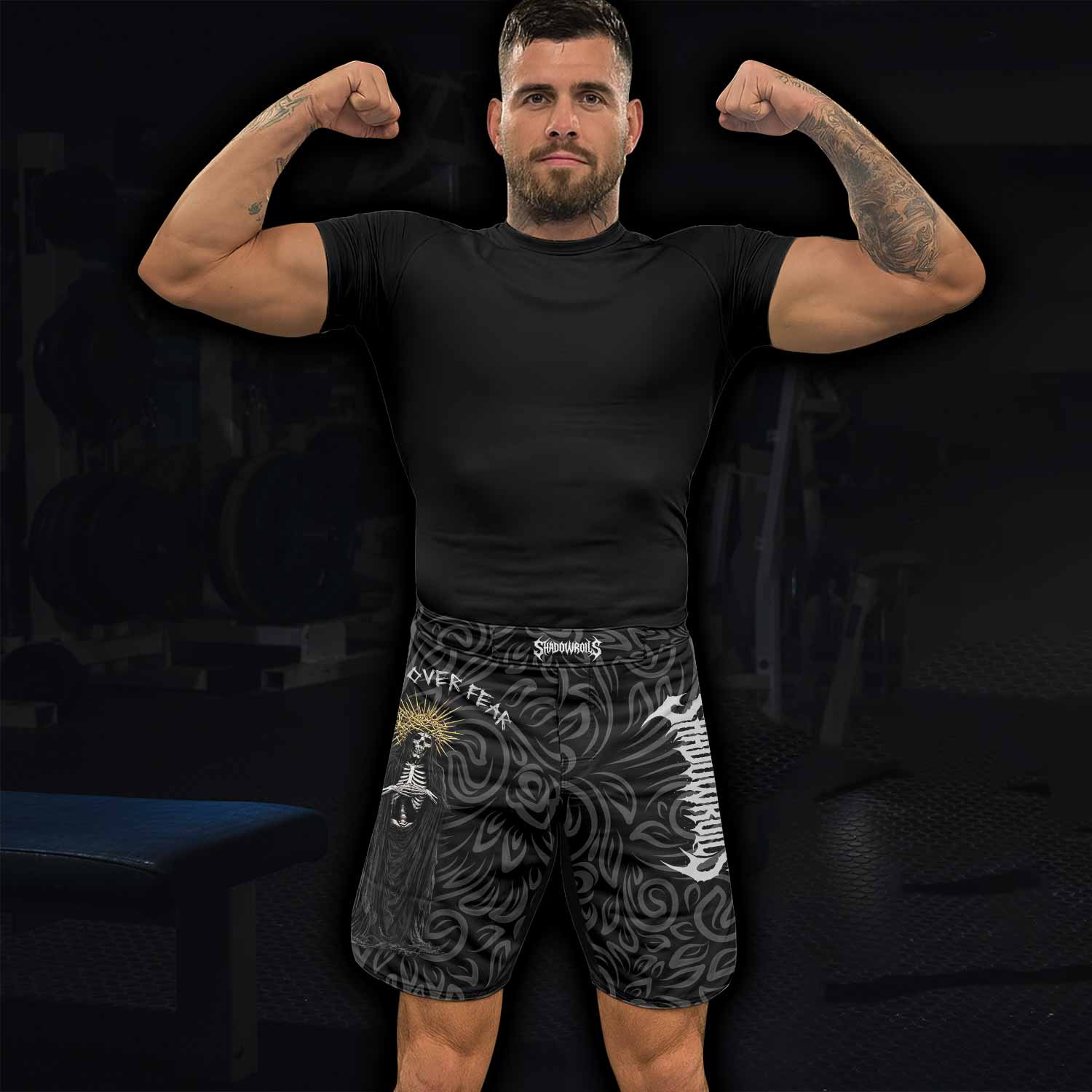 Faith Over Fear Dark Halo Fight Shorts | Durable MMA & BJJ Gear - lifestyle view