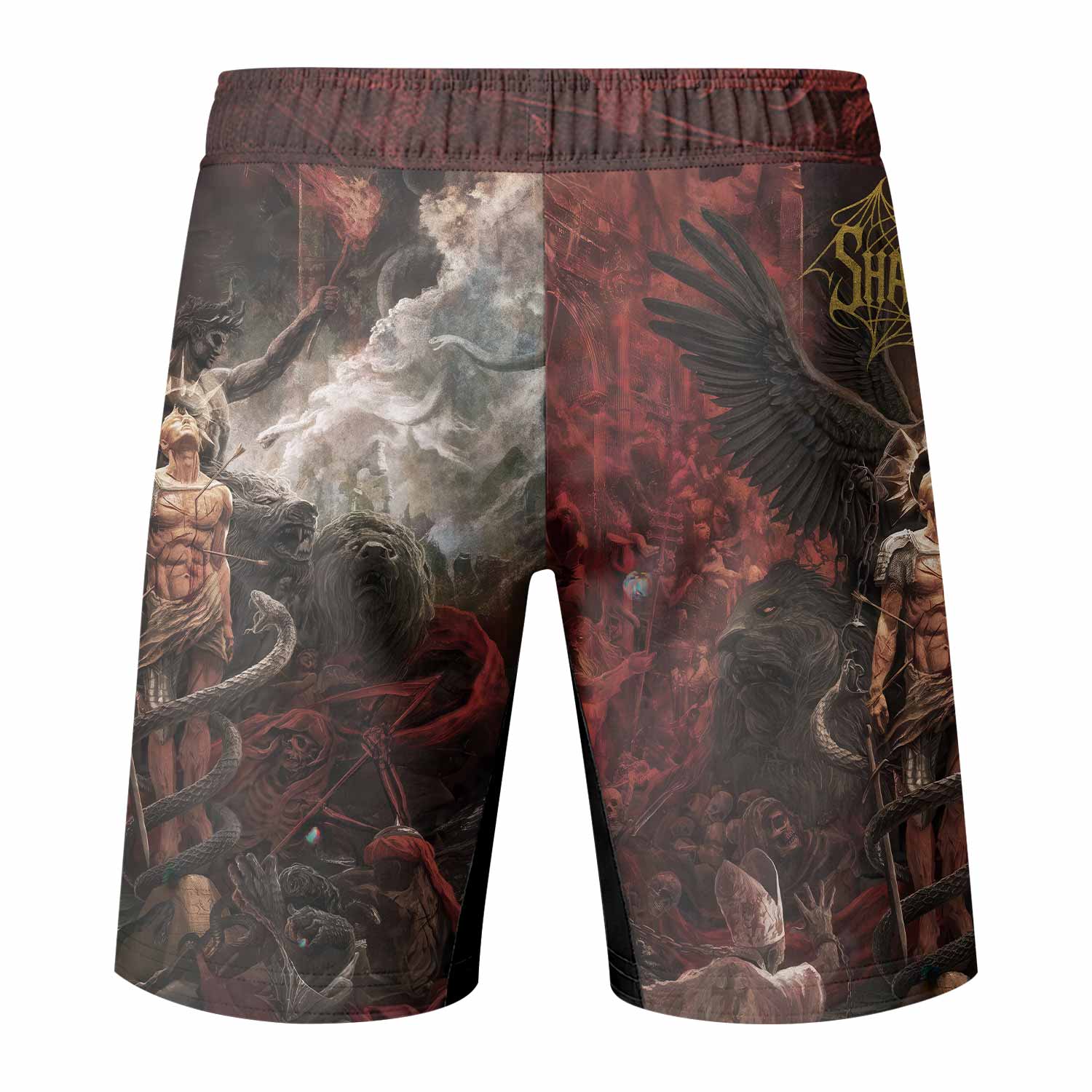 Fallen Angel Fight Shorts - Durable MMA, BJJ & Boxing Shorts - back view mockup