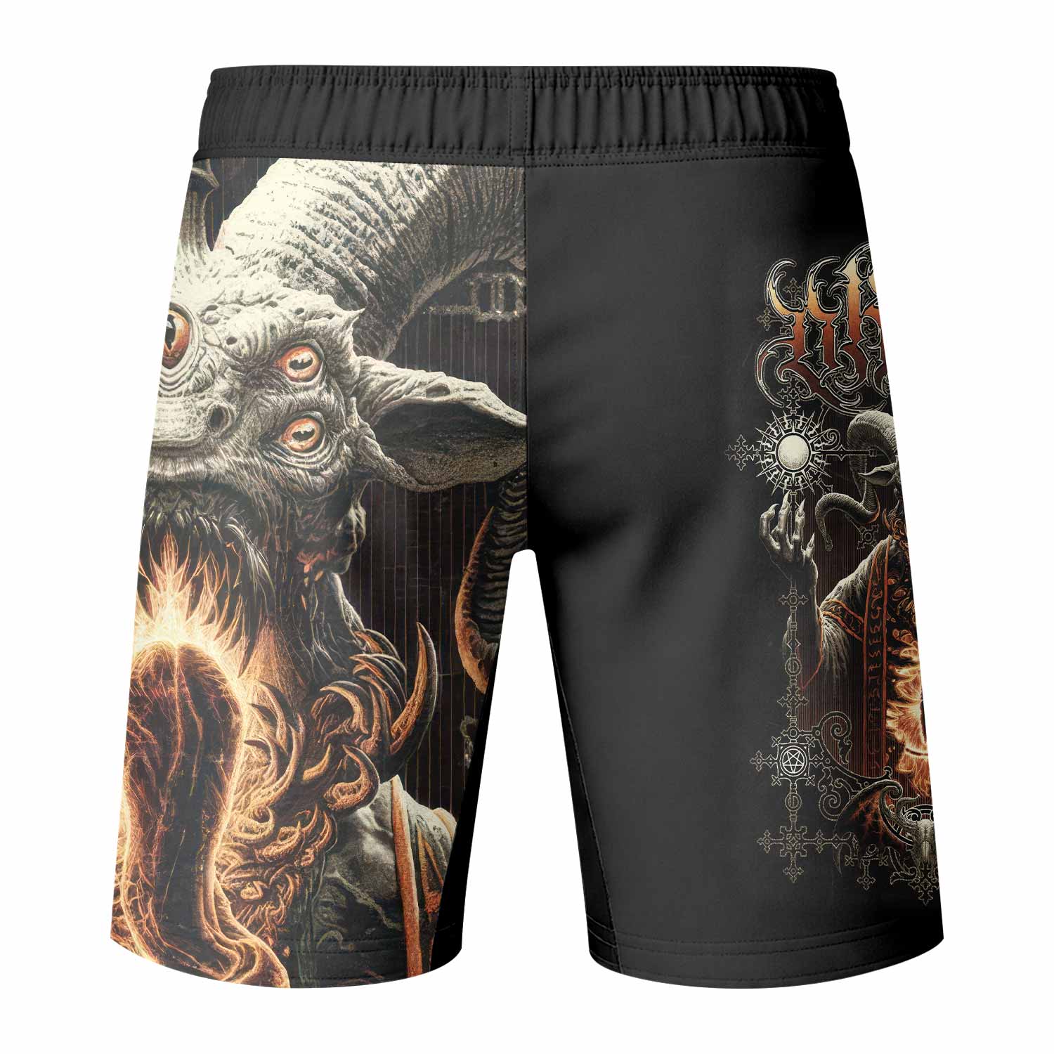 Eldritch Horror Fight Shorts | Durable MMA & BJJ Fight Shorts - back view mockup