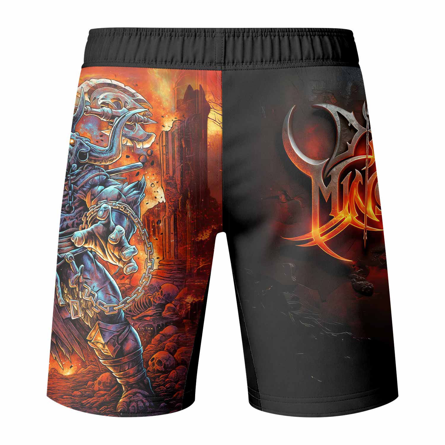 Inferno Minotaur Fight Shorts - Durable MMA & Boxing Shorts - back view mockup