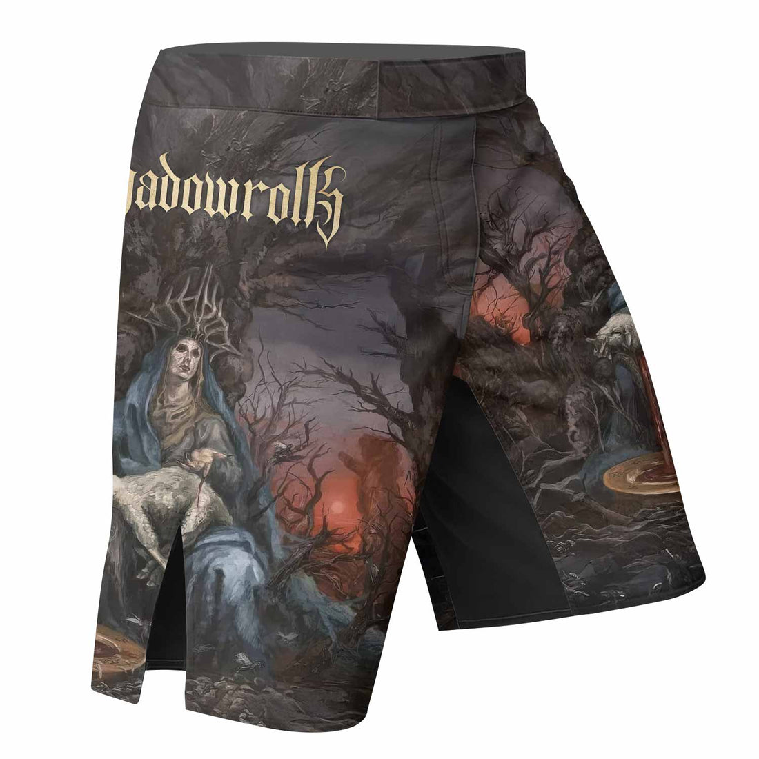 Shadow Throne Fight Shorts - Durable MMA, BJJ & Boxing Gear - right side mockup