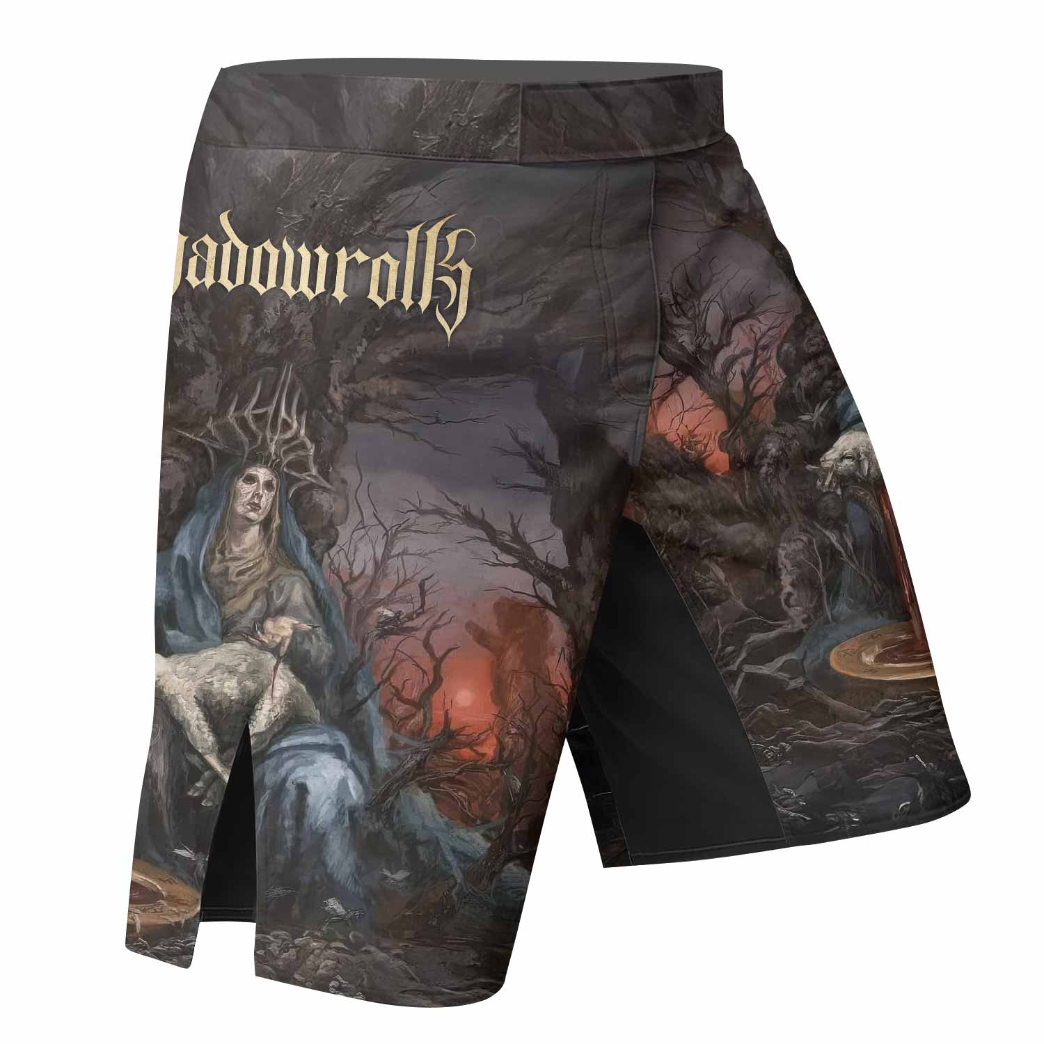 Shadow Throne Fight Shorts - Durable MMA, BJJ & Boxing Gear - right side mockup