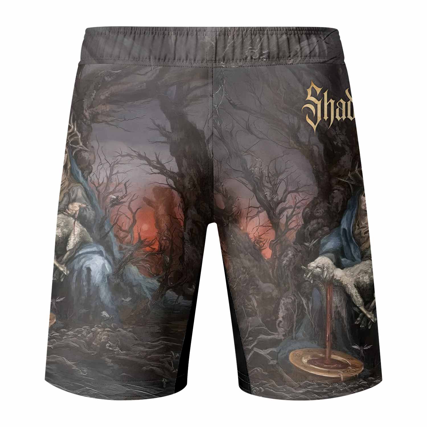 Shadow Throne Fight Shorts - Durable MMA, BJJ & Boxing Gear - back view mockup