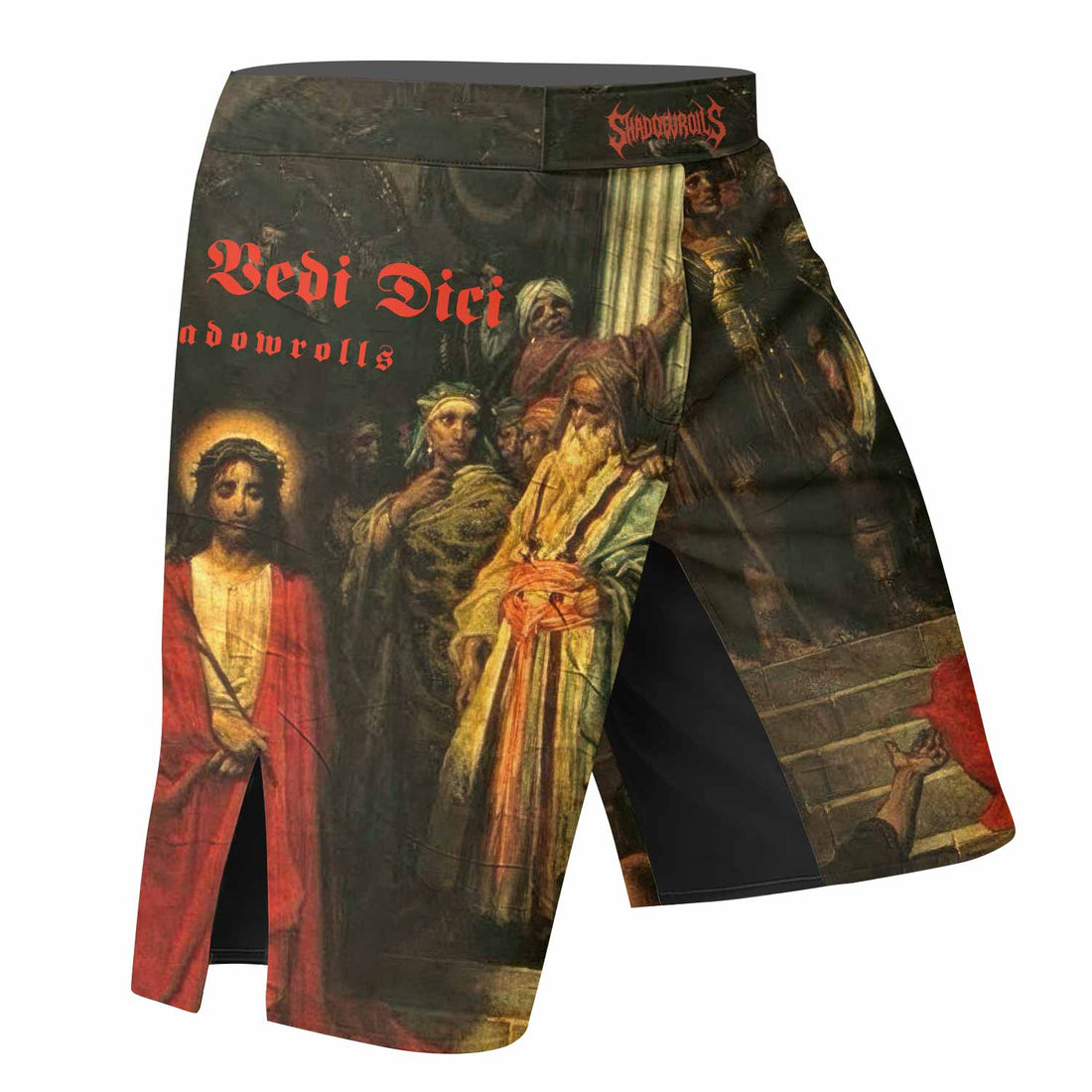 Crimson Messiah Fight Shorts | Durable MMA, BJJ & Boxing Shorts - right side mockup