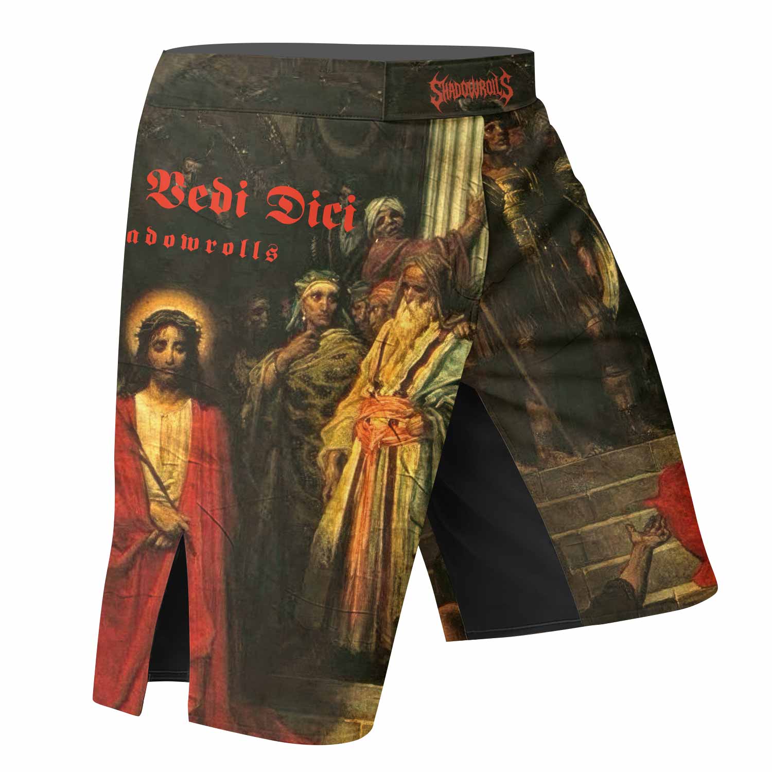 Crimson Messiah Fight Shorts | Durable MMA, BJJ & Boxing Shorts - right side mockup