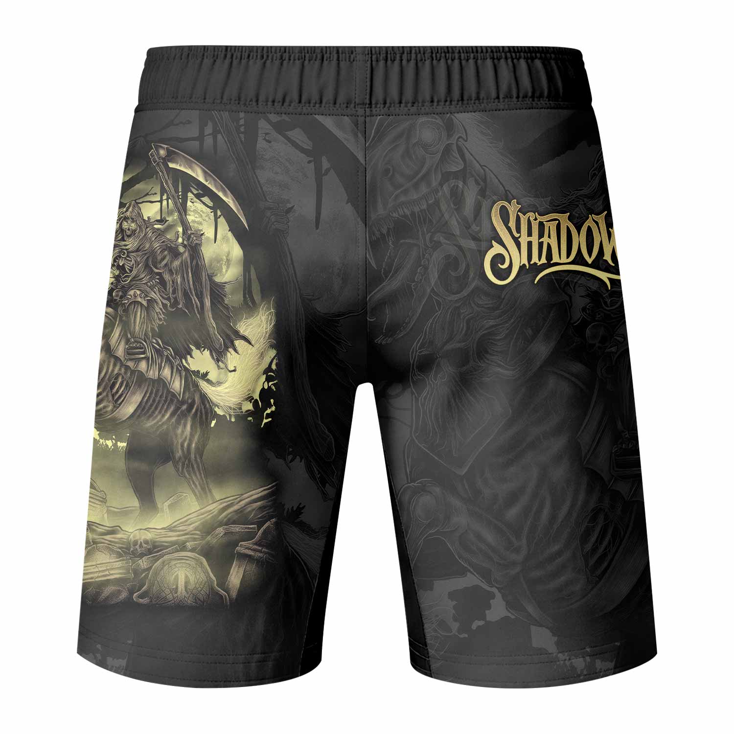 Dark Rider Fight Shorts - Durable MMA & BJJ Training Gear - back view mockup