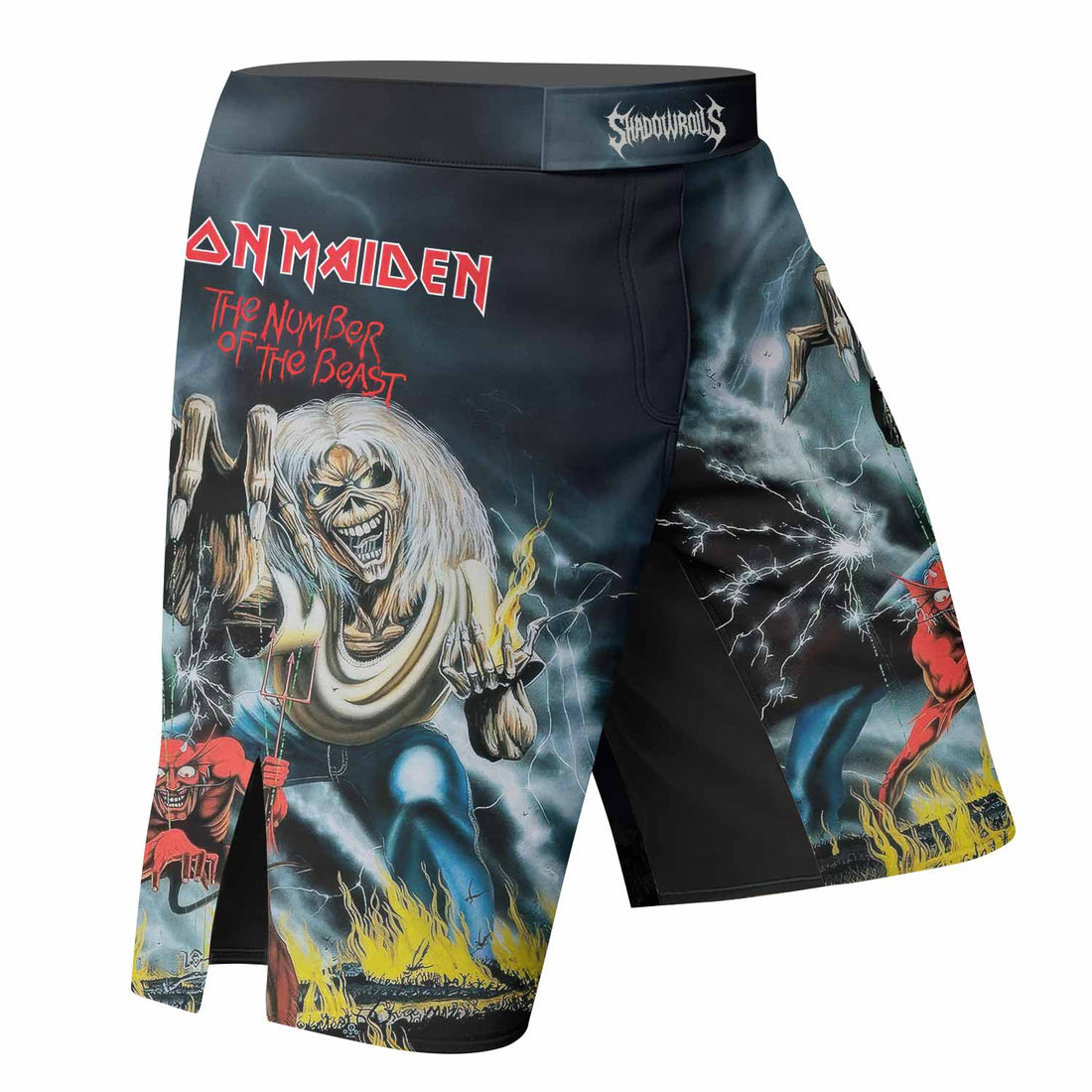 Iron Maiden Eternal Beast Fight Shorts - Ultimate Fight Shorts for MMA & BJJ - right side mockup