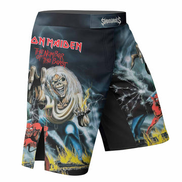 Iron Maiden Eternal Beast Fight Shorts - Ultimate Fight Shorts for MMA & BJJ - right side mockup