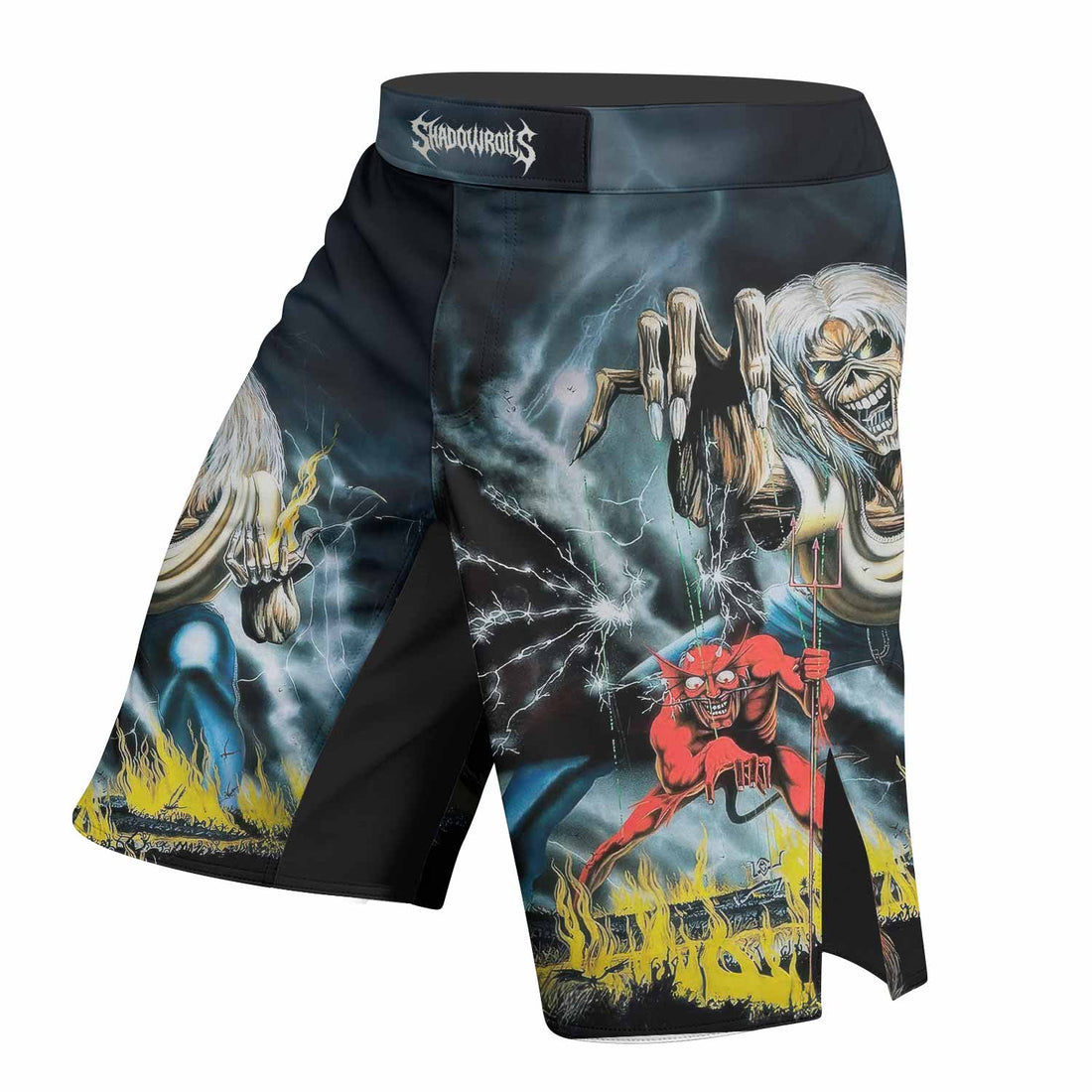 Iron Maiden Eternal Beast Fight Shorts - Ultimate Fight Shorts for MMA & BJJ - right side mockup