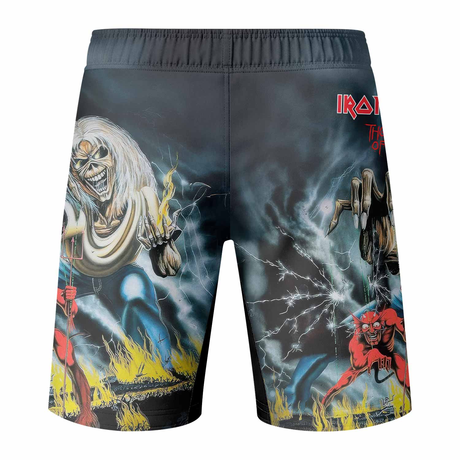 Iron Maiden Eternal Beast Fight Shorts - Ultimate Fight Shorts for MMA & BJJ - back view mockup