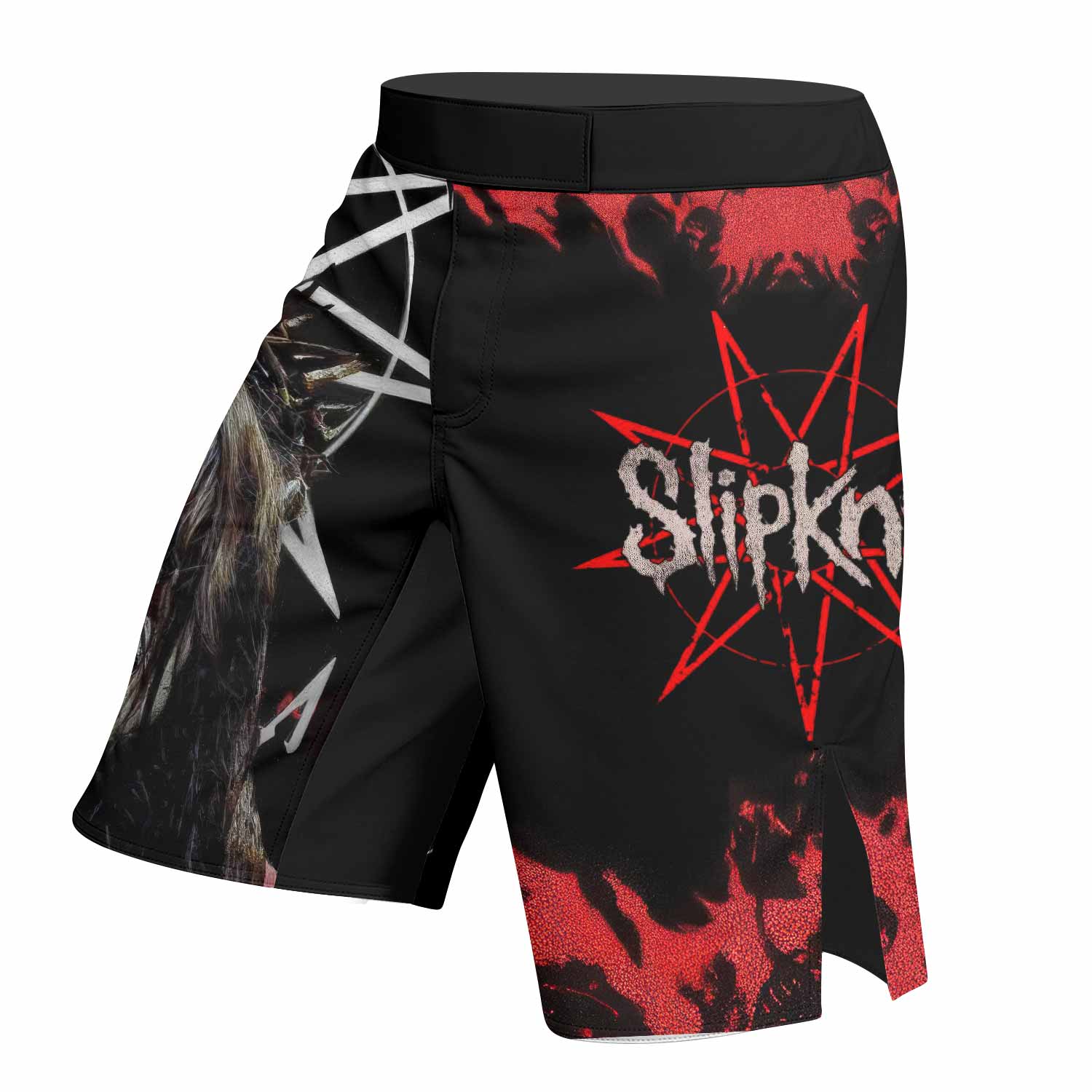 Slipknot Masked Chaos Fight Shorts | Durable MMA & BJJ Shorts - left side mockup