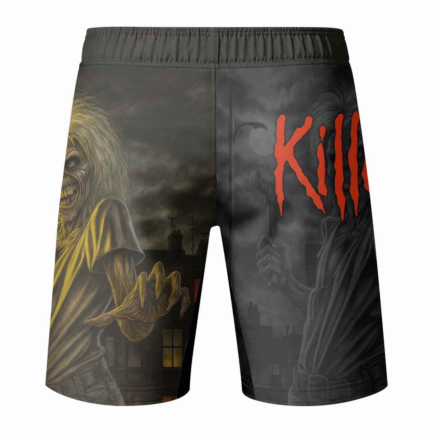 Iron Maiden Midnight Slayer Fight Shorts | Ultimate Fight Shorts - back view mockup
