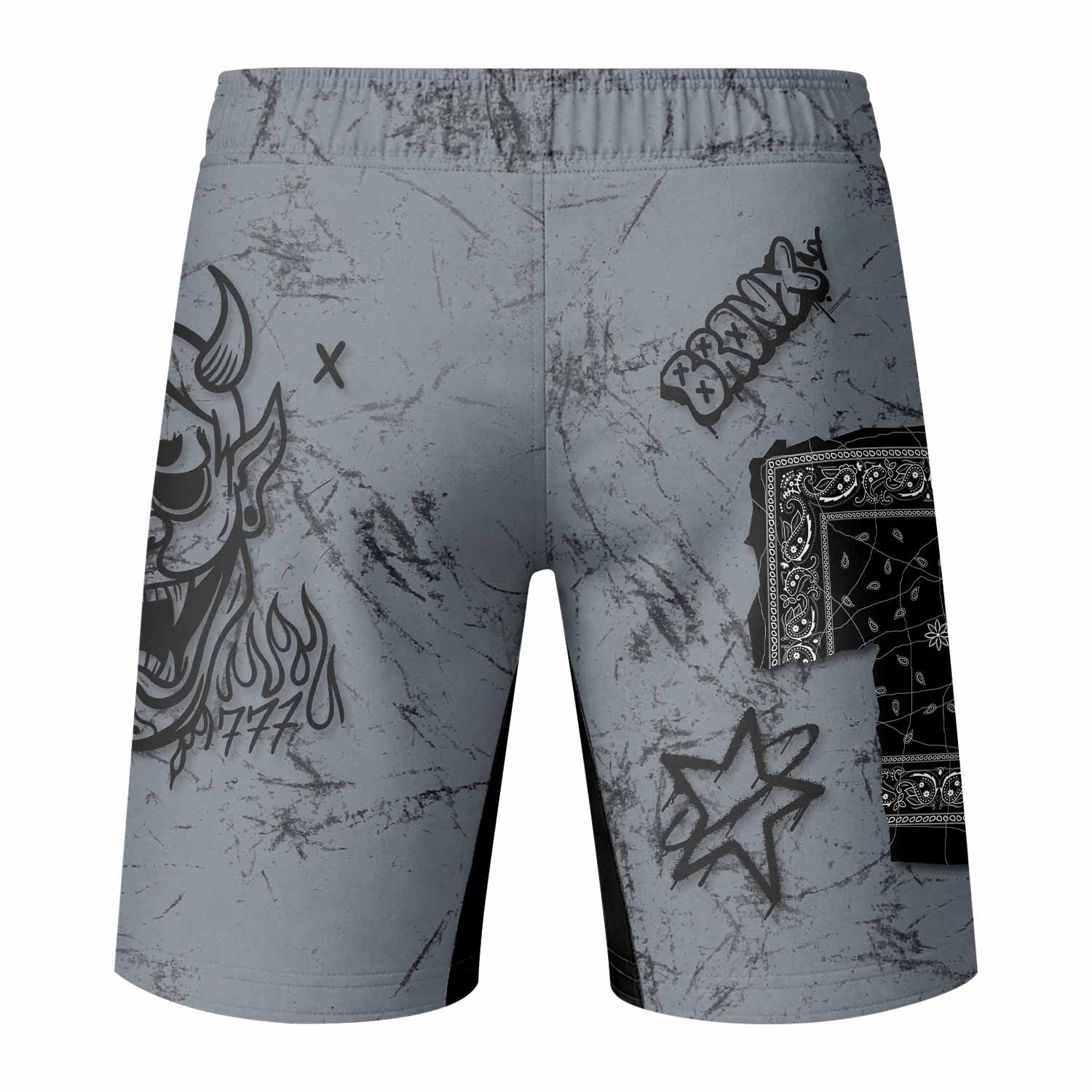 Oni Graffiti Fight Shorts - MMA, BJJ & Boxing Performance Gear - back view mockup