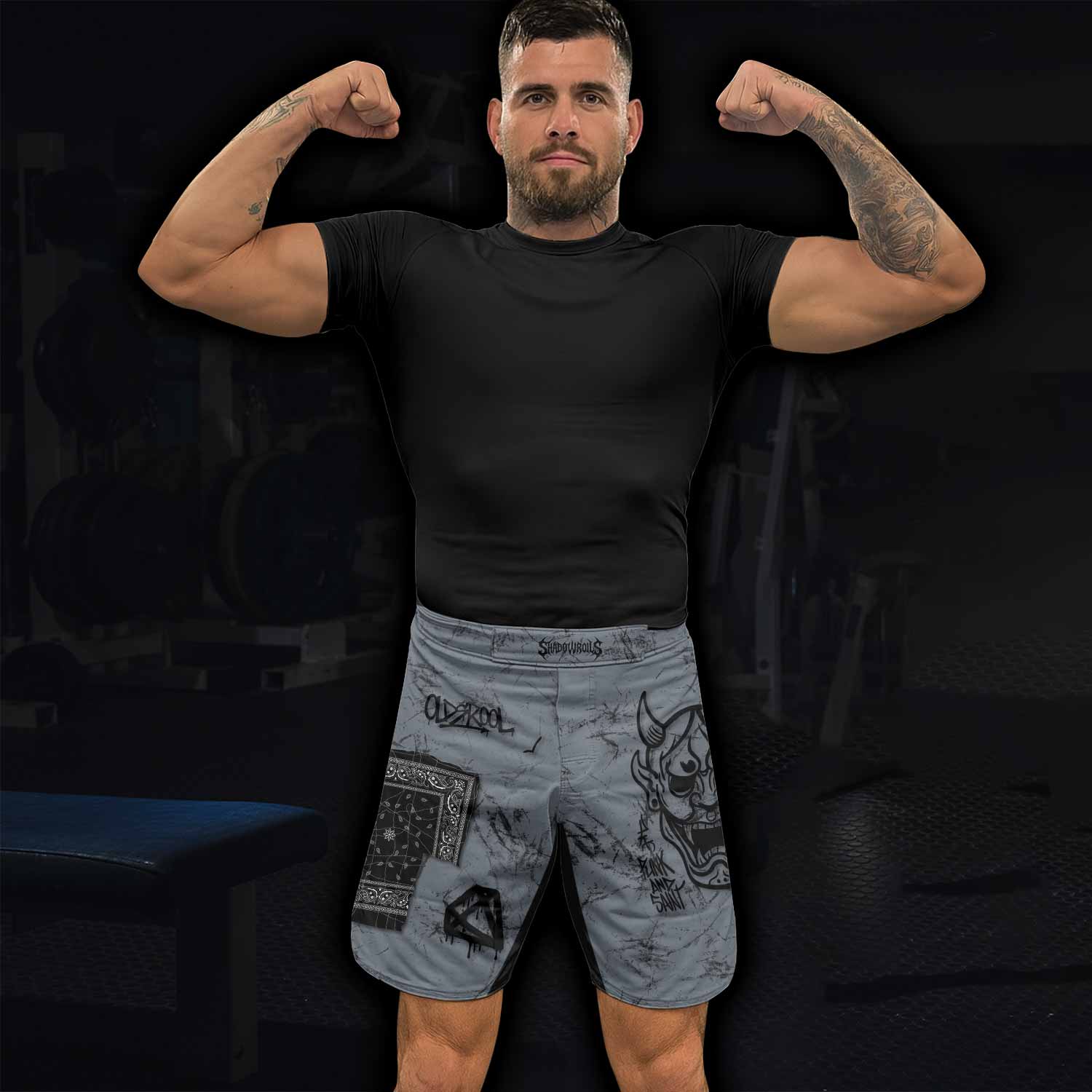 Oni Graffiti Fight Shorts - MMA, BJJ & Boxing Performance Gear - lifestyle view