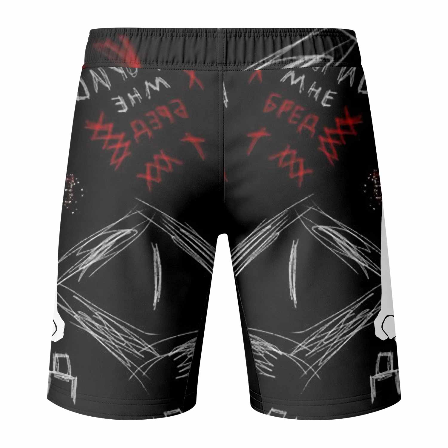 Skeleton Graffiti Fight Shorts | Durable MMA & Training Gear - back view mockup