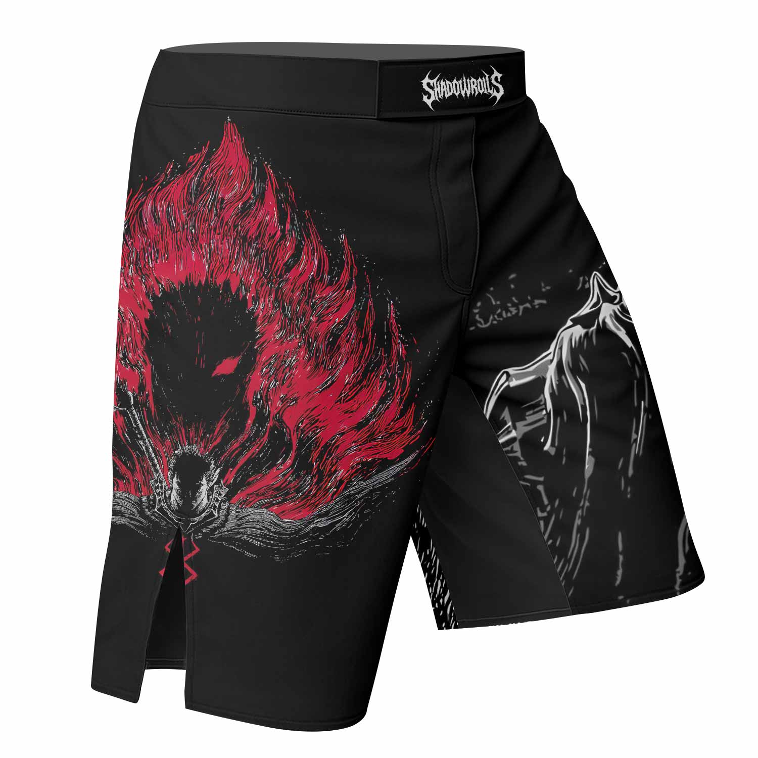 Berserk Black Swordsman Fight Shorts - Durable MMA & BJJ Gear - right side mockup