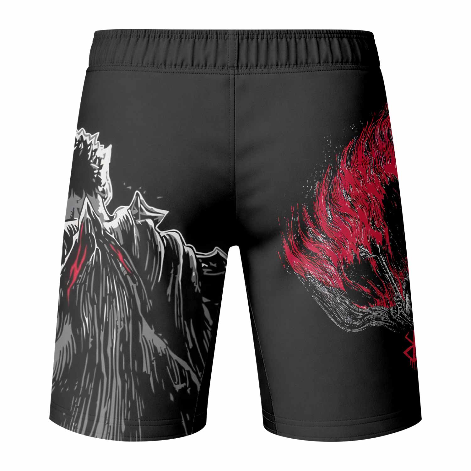 Berserk Black Swordsman Fight Shorts - Durable MMA & BJJ Gear - back view mockup