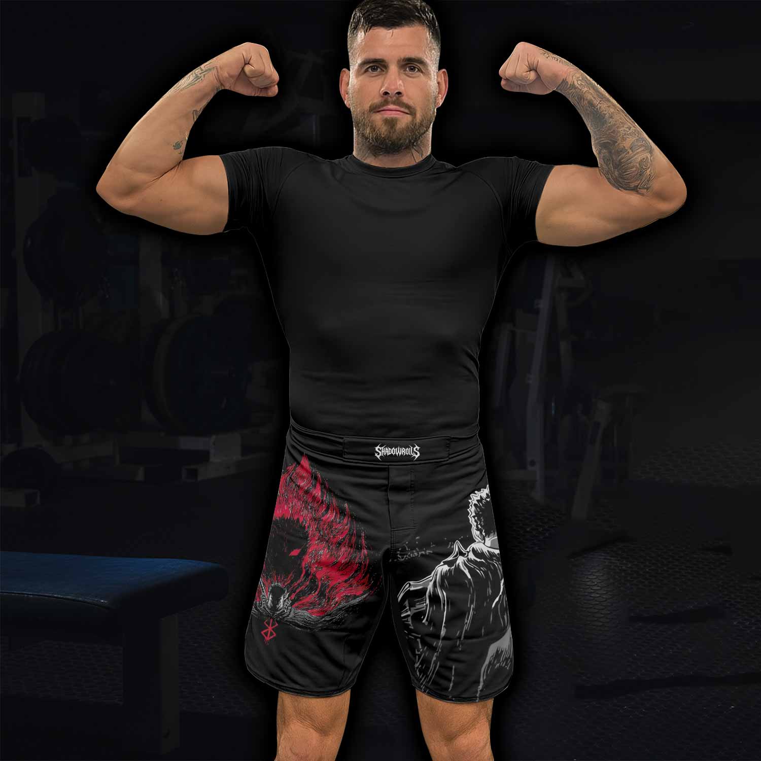Berserk Black Swordsman Fight Shorts - Durable MMA & BJJ Gear - lifestyle view