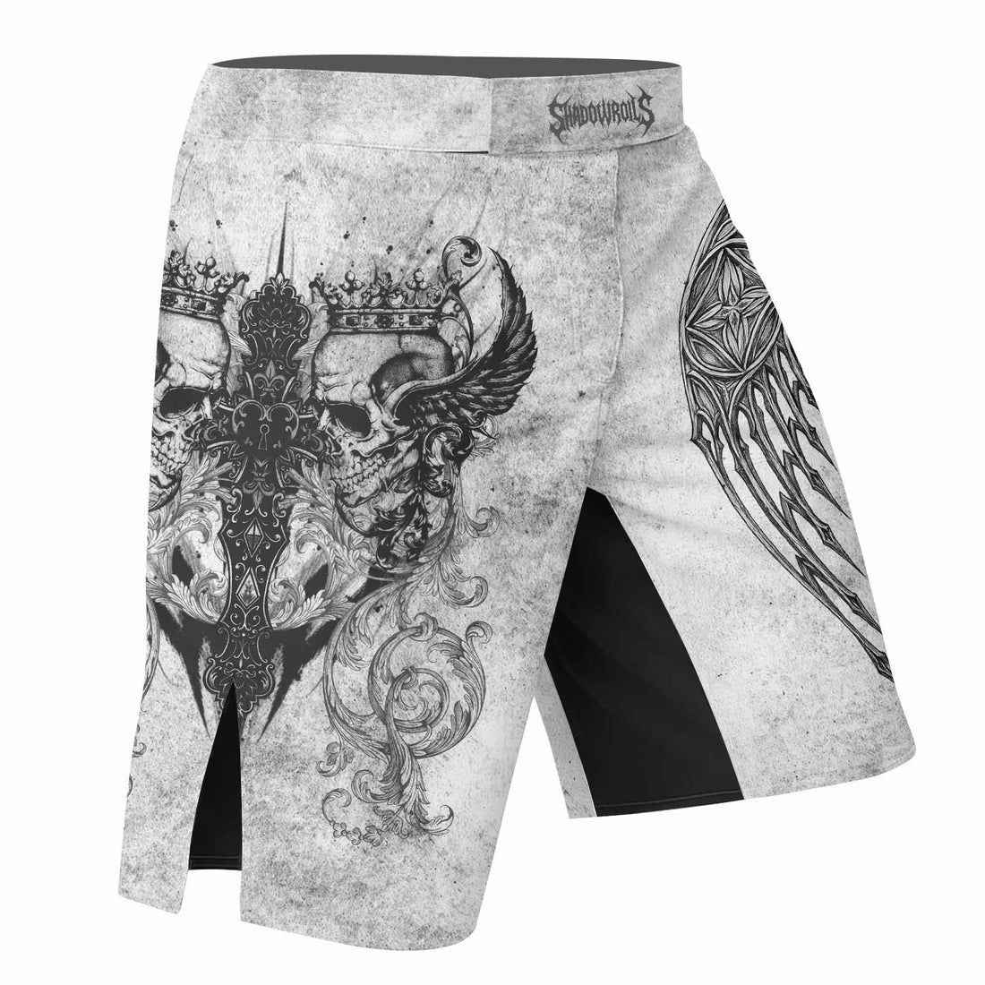 Gothic Angel Cross Fight Shorts | Durable MMA, BJJ & Training Shorts - right side mockup