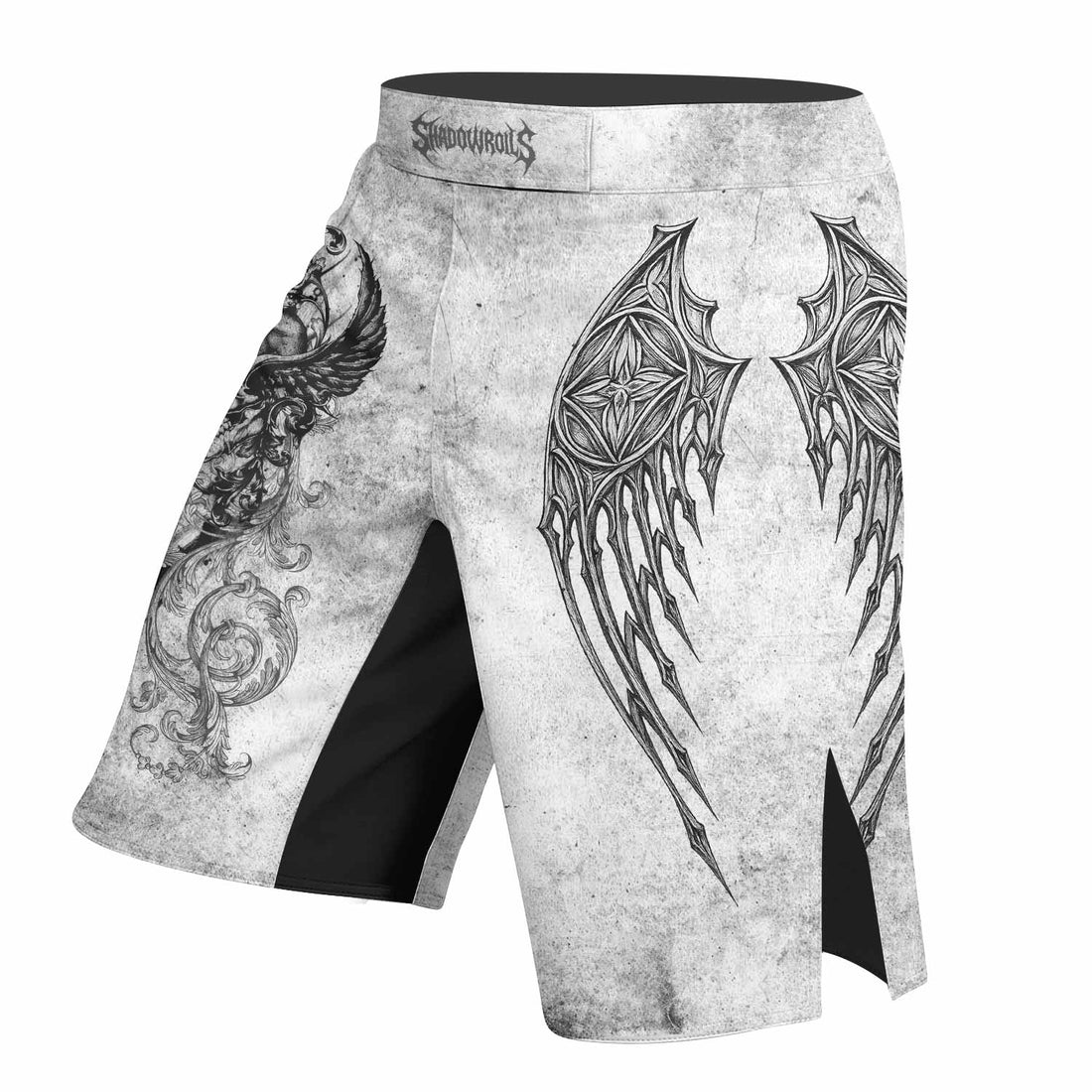 Gothic Angel Cross Fight Shorts | Durable MMA, BJJ & Training Shorts - right side mockup