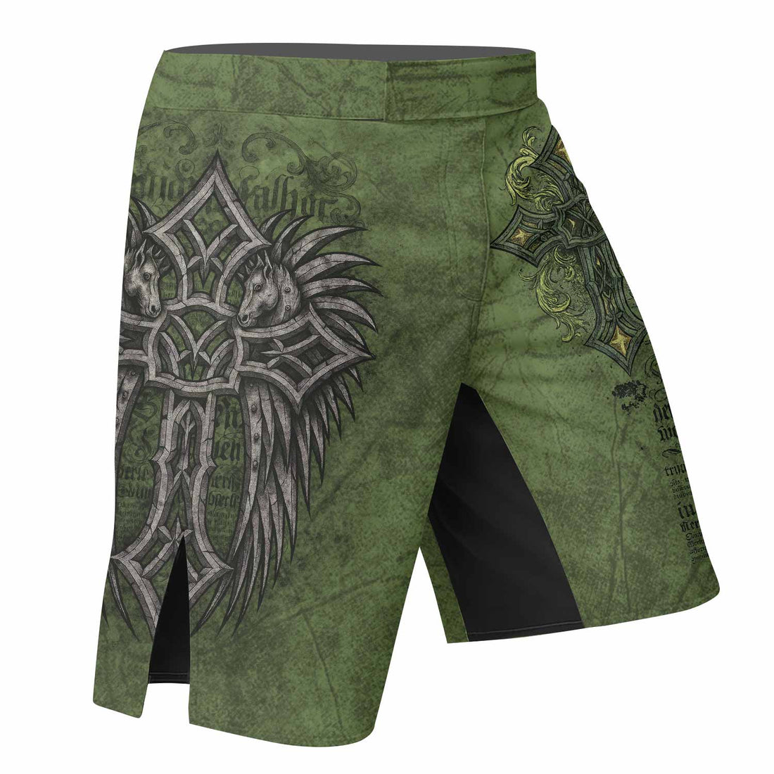 Gothic Cross Fight Shorts | Durable & Flexible MMA Shorts - right side mockup