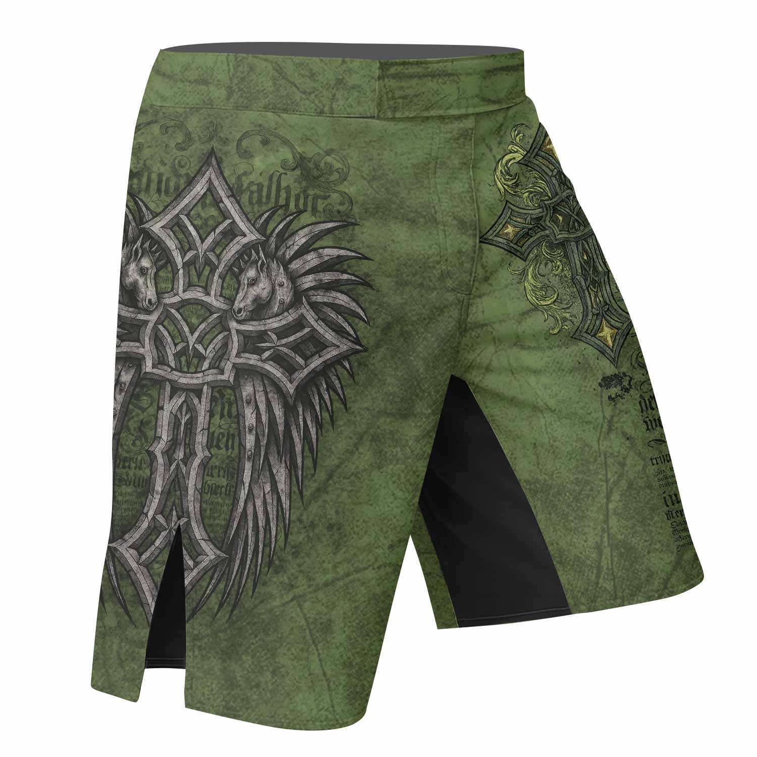 Gothic Cross Fight Shorts | Durable & Flexible MMA Shorts - right side mockup